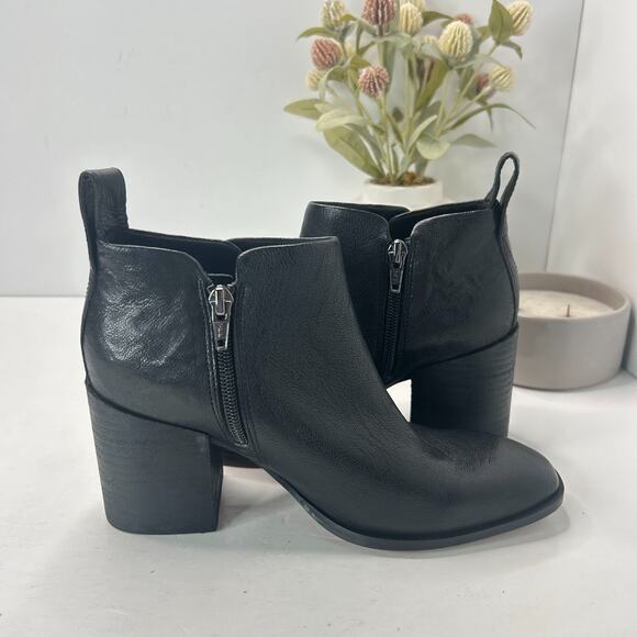 Vionic Lyssa Leather Heeled Ankle Boots Black Side Zip Square Toe Women's US 6 - Picture 6 of 10
